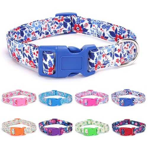 LASOCUHOO Hundehalsband, weicher Stoff, Welpenhalsband, Blumendruck, verstellbares Hundehalsband für kleine, mittelgroße und große Hunde von LASOCUHOO