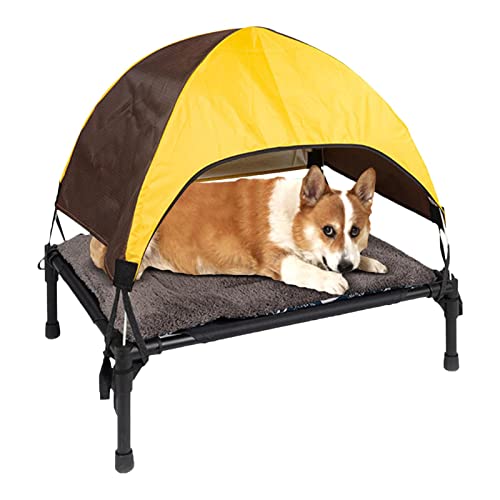 LATAFA Erhöhtes Hundebett, Oxford-Gewebe, faltbares Hundebett mit Baldachin für Camping oder Strand, Outdoor-Metallrahmen, erhöhtes Hundebett mit abnehmbarem Baldachin, erhöhtes Haustierbett mit extra von LATAFA