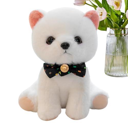 Plush Dog Toy - Stuffed Cartoon Puppy Animal Plush Doll | Soft Cute Dog with Bow Tie | Sitting Dog Plush Toy for Living Room | Adorable Stuffed Puppy for Kids and Home Decor von LATAFA