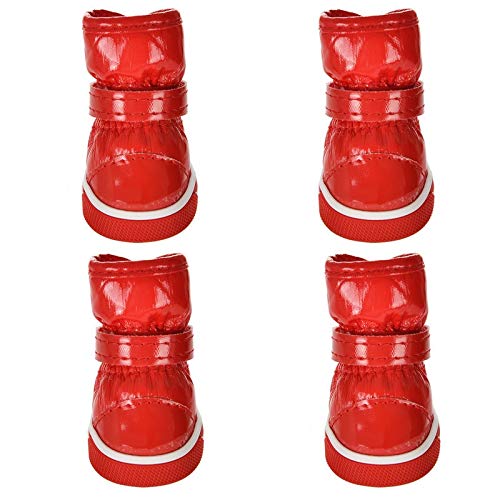 Hundeschuhe,Dog Boots 4 stücke wasserdichte Winter Hund Hund Schuhe rutschfeste welpen Schnee Stiefel Leder Hund Schuhe warme Schuhe für kleine Hunde Katzen Chihuahua (Color : Red, Size : 2) von LATEAU