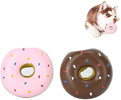LATRAT 2 Stück Quietschen Latex Hundespielzeug Donut Form, Latex Welpen Zahnen Spielzeug Niedliche Welpenspielzeug für Kleine Mittelgroße Hunde von LATRAT