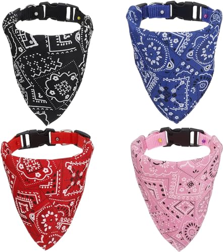 LATRAT 4 Stück Hunde Bandana Kopftücher, Hundehalstuch mit Halsband, Dreieckstuch Bandana Kopftücher, Einstellbare Hund Halstuch für Kleine Mittel Hunde und Katzen(S) von LATRAT