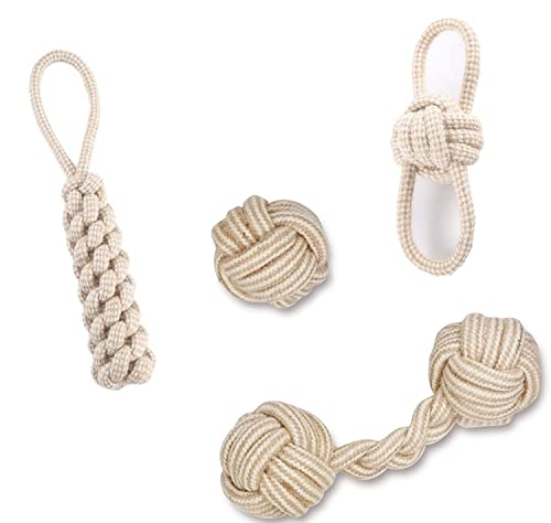 LATRAT 4 Stück Hundespielzeug Seil mit Knoten Ball, Das Original aus natürlicher Baumwolle für kleine und große Hunde, Knotenspielzeug, Kauspielzeug von LATRAT