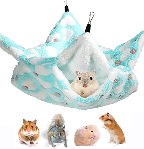 LATRAT Doppelschicht Haustier Hängende Bett, Weiche und Warme Haustiere Käfig Hängematte 2/3 Schichten Hängebett für Süße Hamster, Frettchen, Papageien, Meerschweinchen, 34 x 34 cm, Grün von LATRAT