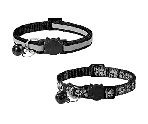 LATRAT Katzenhalsband gegen Strangulieren, 2 Stück, verstellbar, reflektierend, Halsband für Katzen, Kätzchen, Welpen mit Glöckchen und Sicherheitsschnalle, 19 – 32 cm, Schwarz, geeignet für die von LATRAT