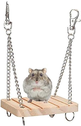 LATRAT Hamster Schaukel Spielzeug aus Holz Haustier hängen Bett, Holz Hamster Schaukel Mit Glocke Für Hamster, Gerbil, Meerschweinchen, Chinchilla, Hamster Käfig Zubehör von LATRAT