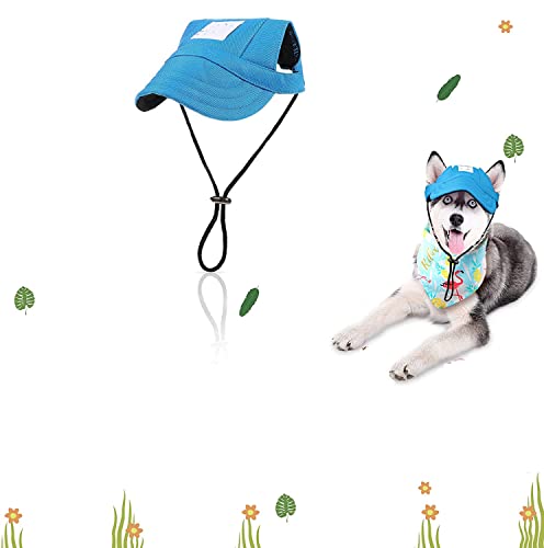 LATRAT Hunde Baseballmütze, Basecap Verstellbar Sonnenschutz Hut Hundecap mit Ohrlöchern Sommer Schattierungshut Outdoor, XL, blau von LATRAT