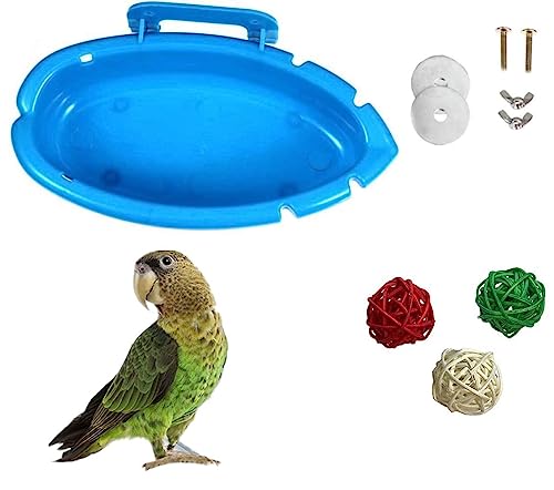 LATRAT Vogel Dusche, Vogelkäfig Badewanne Zubehör mit Rattan Bälle, Vogel Badewanne Schüssel Vogel Feeder für Haustier Mittlere Papagei Sittich Nymphensittich Conure, Papageien, Wellensittiche von LATRAT