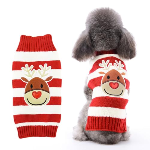 LATRAT Weihnachten Hundepullover,Hundepullover,Weihnachts-Elch-Kleidung, Weihnachts-Kostüm, Warm Welpe Klein Mittel Hunde (L, Rot-Elch) von LATRAT