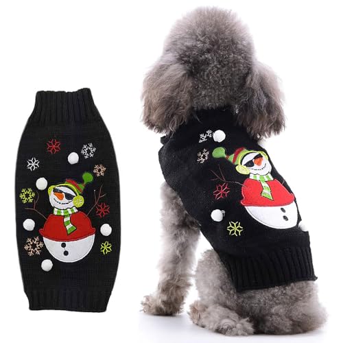 LATRAT Weihnachten Hundepullover,Hundepullover,Weihnachts-Elch-Kleidung, Weihnachts-Kostüm, Warm Welpe Klein Mittel Hunde (L, Schwarz-Schneemann) von LATRAT