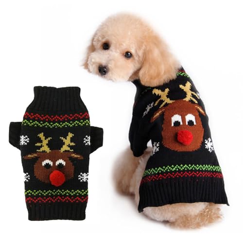 LATRAT Weihnachten Hundepullover,Hundepullover,Weihnachts-Elch-Kleidung, Weihnachts-Kostüm, Warm Welpe Klein Mittel Hunde (M, Schwarz-Elch) von LATRAT