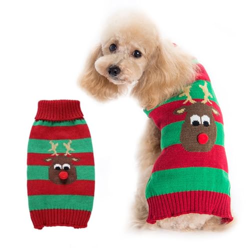 LATRAT Weihnachten Hundepullover,Hundepullover,Weihnachts-Elch-Kleidung, Weihnachts-Kostüm, Warm Welpe Klein Mittel Hunde (XL, Grün-Elch) von LATRAT