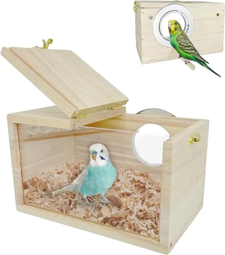 LATRAT Wellensittich Nistkasten Transparentes Design, Vogelhäuschen aus Naturholz Kleines Vogelnest, Holz Voliere Brutkasten für Liebevogel Ellensittich Sittich Lovebirds Papageien von LATRAT