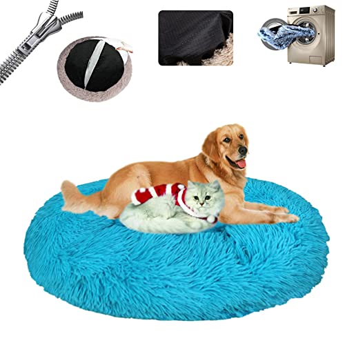 Gross Hund,Haustierbett Flauschig ​Waschbar Abnehmbares Wärmendes und Comfy ​Haustierkissen in Donut Rutschfester Unterseite für Kleine Mittelgroße und Große ​- Blue|| Ø100/39in(3XL) von LAUDS