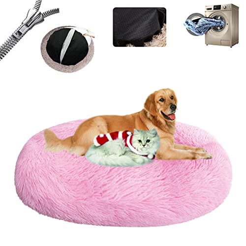 Gross Hund,Haustierbett Flauschig ​Waschbar Abnehmbares Wärmendes und Comfy ​Haustierkissen in Donut Rutschfester Unterseite für Kleine Mittelgroße und Große ​- Bright pink|| Ø100/39in(3XL) von LAUDS