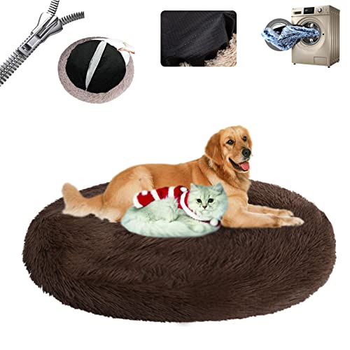 Gross Hund,Haustierbett Flauschig ​Waschbar Abnehmbares Wärmendes und Comfy ​Haustierkissen in Donut Rutschfester Unterseite für Kleine Mittelgroße und Große ​- Coffee|| Ø110/43in(4XL) von LAUDS