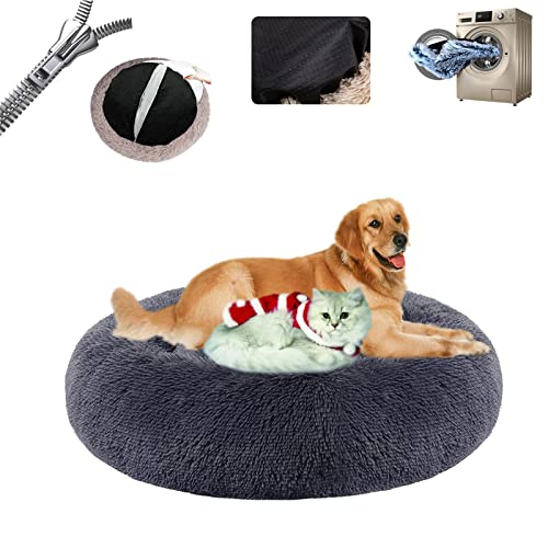 Gross Hund,Haustierbett Flauschig ​Waschbar Abnehmbares Wärmendes und Comfy ​Haustierkissen in Donut Rutschfester Unterseite für Kleine Mittelgroße und Große ​- Dark Gray|| Ø110/43in(4XL) von LAUDS