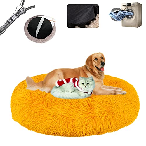 Gross Hund,Haustierbett Flauschig ​Waschbar Abnehmbares Wärmendes und Comfy ​Haustierkissen in Donut Rutschfester Unterseite für Kleine Mittelgroße und Große ​- Golden|| Ø100/39in(3XL) von LAUDS