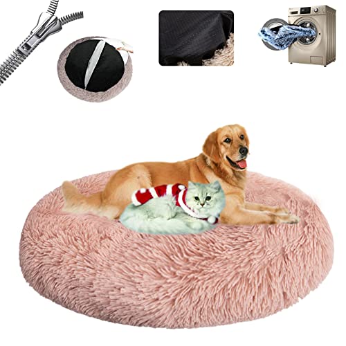 Gross Hund,Haustierbett Flauschig ​Waschbar Abnehmbares Wärmendes und Comfy ​Haustierkissen in Donut Rutschfester Unterseite für Kleine Mittelgroße und Große ​- Leather Pink|| Ø100/39in(3XL) von LAUDS