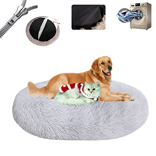 Gross Hund,Haustierbett Flauschig ​Waschbar Abnehmbares Wärmendes und Comfy ​Haustierkissen in Donut Rutschfester Unterseite für Kleine Mittelgroße und Große ​- Light Grey|| Ø100/39in(3XL) von LAUDS