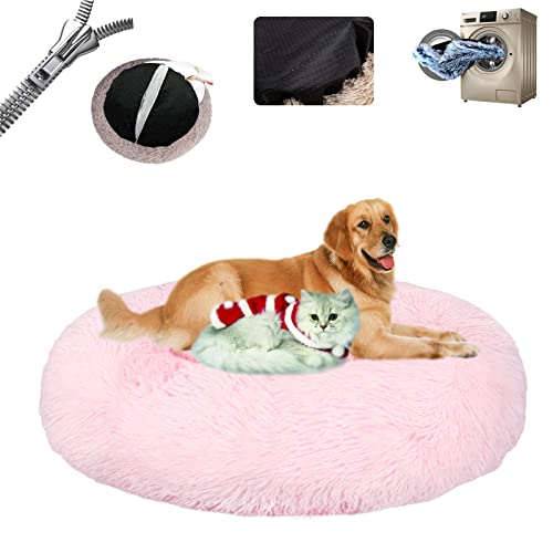 Gross Hund,Haustierbett Flauschig ​Waschbar Abnehmbares Wärmendes und Comfy ​Haustierkissen in Donut Rutschfester Unterseite für Kleine Mittelgroße und Große ​- Light pink|| Ø100/39in(3XL) von LAUDS