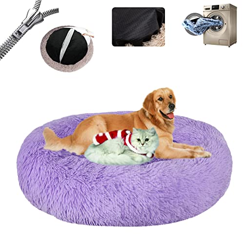 Gross Hund,Haustierbett Flauschig ​Waschbar Abnehmbares Wärmendes und Comfy ​Haustierkissen in Donut Rutschfester Unterseite für Kleine Mittelgroße und Große ​- Purple|| Ø100/39in(3XL) von LAUDS