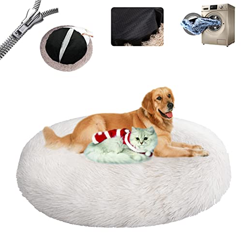 Gross Hund,Haustierbett Flauschig ​Waschbar Abnehmbares Wärmendes und Comfy ​Haustierkissen in Donut Rutschfester Unterseite für Kleine Mittelgroße und Große ​-White|| Ø100/39in(3XL) von LAUDS