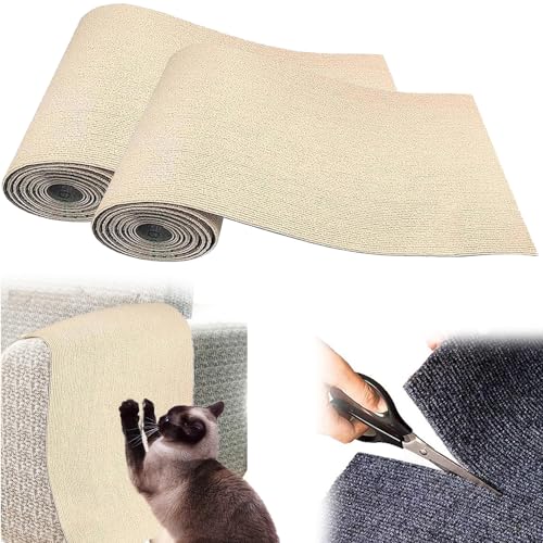 2 Stück Kratzmatte Selbstklebend, Kratzmatte Katze Sofa Kratzwand, Kratzteppich Katze Wand, Kratzschutz Kratzbrett Katzen DIY Katzenkratzbretter (Khaki) von LAUFUY