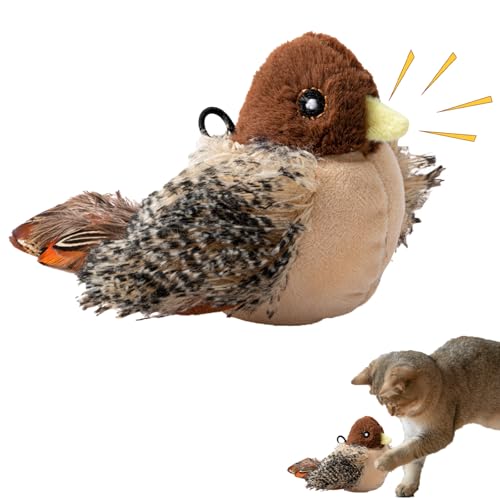 Flapping Bird Cat Toy, Flappy Bird Cat Toy, Simulated Chirping Bird Cat Toy, Interactive Feather Cat Bird Toy Stimulieren Jagdinstinkte, Geräusche und Schlagbewegungen für Katzen Übungen (Spatz) von LAUFUY