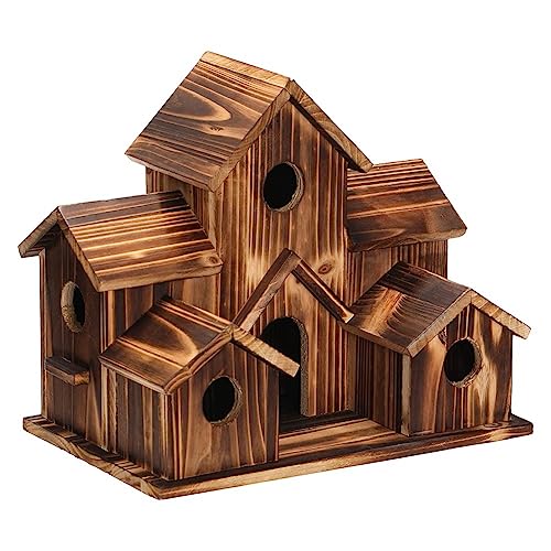 LAUGHERER Hängendes Vogelhaus aus Holz für den Außenbereich, 6 Löcher, Vogelhaus, Innenhof, Hinterhof-Dekorationen von LAUGHERER