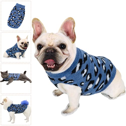 Hund Pullover für Katzen Klein Hunde Pullis Sweater Chihuahua Kleidung Bulldogge Hundepullover Keleine Mittel Grosse Katze Welpen Hundepulli Leopard Blau S von LAWKUL