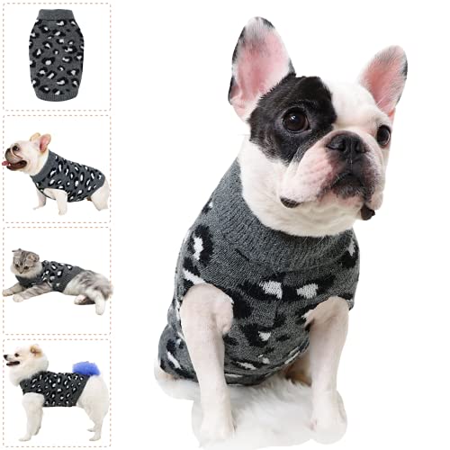 Hund Pullover Klein Hunde Pullis Sweater für Katzen Chihuahua Kleidung Bulldogge Hundepullover Keleine Mittel Grosse Katze Welpen Hundepulli Leopard Grau XL von LAWKUL