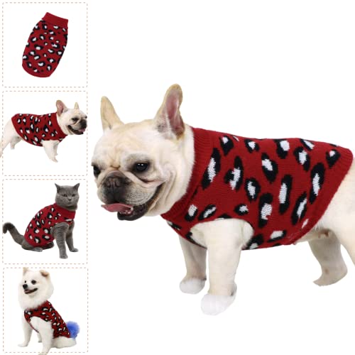 Hund Pullover Klein Hunde Pullis Sweater für Katzen Chihuahua Kleidung Bulldogge Hundepullover Keleine Mittel Grosse Katze Welpen Hundepulli Leopard Rot L von LAWKUL