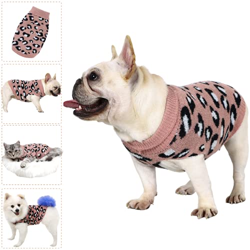 Hund Pullover für Katzen Klein Hunde Pullis Sweater Chihuahua Kleidung Bulldogge Hundepullover Keleine Mittel Grosse Katze Welpen Hundepulli Leopard Rosa S von LAWKUL