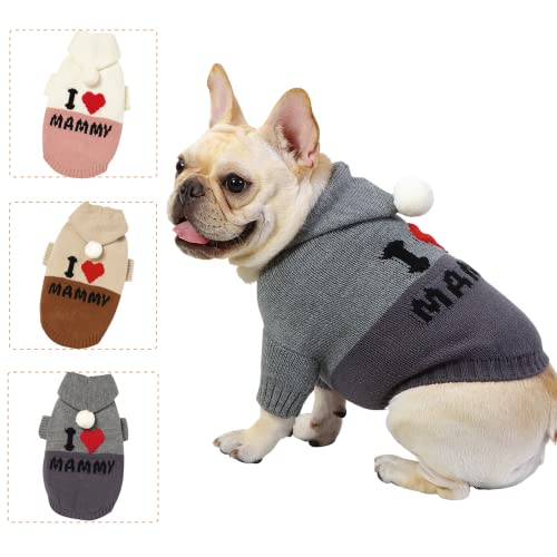 LAWKUL Hund Pullover Klein Hunde Pullis Sweater für Katzen Chihuahua Kleidung Bulldogge Hundepullover Keleine Mittel Grosse Katze Welpen Hundepulli mit Kapuze Grau L von LAWKUL