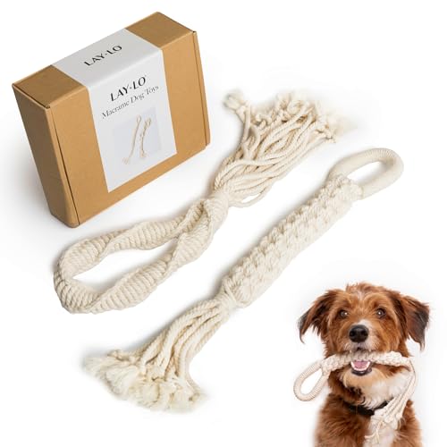 LAY LO Hundespielzeug aus natürlicher Baumwolle, 45,7 cm, 2 Stück, für mittelgroße und große Hunde, langlebig und umweltfreundlich, einzigartige Boho-Designs mit Griff, interaktives Hundespielzeug von LAY LO