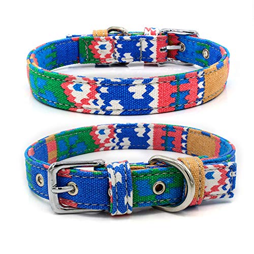 LAYAN-B Hundehalsband, weich, bequem, Bohemian-Muster, verstellbar, aus Segeltuch, für kleine, mittelgroße und große Hunde, leicht, Größe M, A, 2 Stück von LAYAN-B