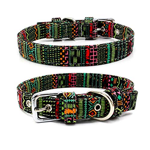 LAYAN-B Hundehalsband, weich, bequem, Bohemian-Muster, verstellbar, aus Segeltuch, für kleine, mittelgroße und große Hunde, leicht, Größe M, E, 2 Stück von LAYAN-B