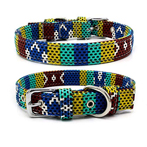 LAYAN-B Hundehalsband, weich, bequem, Bohemian-Muster, verstellbar, aus Segeltuch, für kleine, mittelgroße und große Hunde, leicht, für Spaziergänge und Training (XS, C) von LAYAN-B