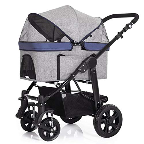 LBBL Hunde Kinderwagen Haustier Hund Katze Tier Kinderwagen Hundebuggy Maximales Gewicht 25 Kg Faltbar Vierrädrig Wagen Suspension Kommutierung (Color : Gray) von LBBL