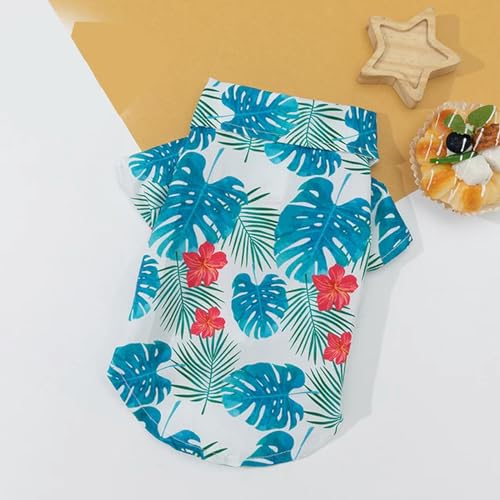 Hawaiianischer Strand-Stil, Haustier-Shirt, Blätter, bedruckte Hundekleidung, dünn, atmungsaktiv, Sommer-Welpenweste, V-Ausschnitt, Chihuahua-Mantel, Haustierzubehör von LCPQHUAG