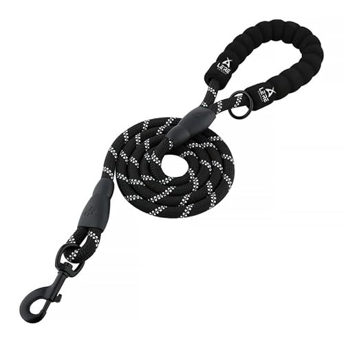 LE'RE Kaufeste Hundeleine, 1,5 m, robuste Nylon-Hundeleine mit stark reflektierendem Faden und bequemem, weich gepolstertem Griff, ideal für das Training von mittleren und großen Hunden, Schwarz von LE'RE