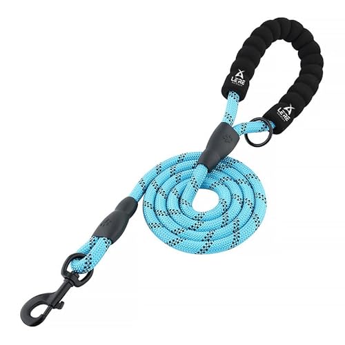 LE'RE Kaufeste Hundeleine, 1,5 m, robuste Nylon-Hundeleine mit stark reflektierendem Faden und bequemem, weich gepolstertem Griff, ideal für das Training von mittleren und großen Hunden (Hellblau) von LE'RE