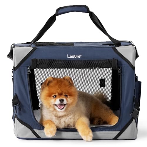 Lesure Hundebox Faltbar, Transportbox Hund, Stabile Transportbox mit Tragegriffen, 51x33x38 cm, Klein & Groß Hundebox Faltbar, Atmungsaktiv Tragbar Transportabel, Oxford-Gewebe, Navy blau von LE SURE