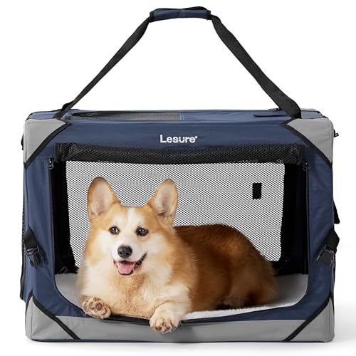 Lesure Hundebox Faltbar, Transportbox Hund, Stabile Transportbox mit Tragegriffen 61 x 40 x 40 cm, Klein & Groß Hundebox Faltbar, Atmungsaktiv Tragbar Transportabel, Oxford-Gewebe, Navy blau von LE SURE