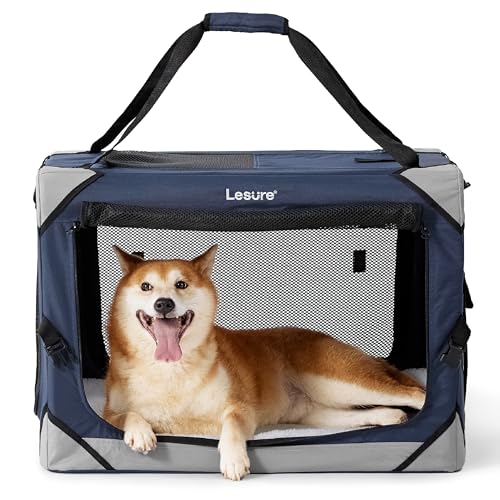 Lesure Hundebox Faltbar, Transportbox Hund, Stabile Transportbox mit Tragegriffen 71x51x51 cm, Klein & Groß Hundebox Faltbar, Atmungsaktiv Tragbar Transportabel, Oxford-Gewebe, Navy blau von LE SURE