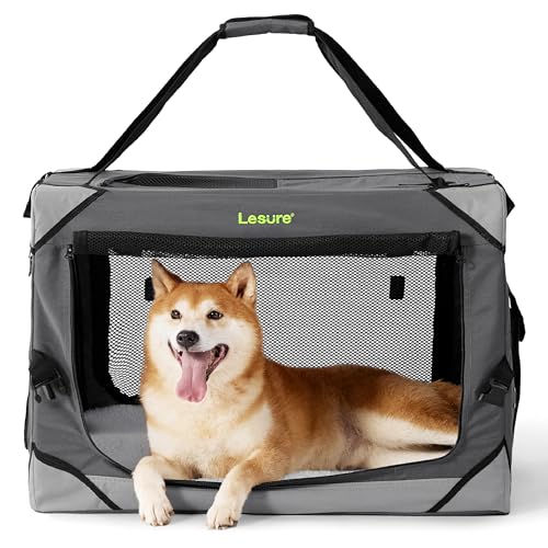 Lesure Hundebox Faltbar, Transportbox Hund, Stabile Transportbox mit Tragegriffen 71x51x51 cm, Klein & Groß Hundebox Faltbar, Atmungsaktiv Tragbar Transportabel, Oxford-Gewebe, Grau von LE SURE