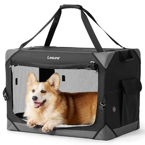 Lesure Hundebox Faltbar, Transportbox Hund, Stabile Transportbox mit Tragegriffen 61 x 40 x 40 cm, Klein & Groß Hundebox Faltbar, Atmungsaktiv Tragbar Transportabel, Oxford-Gewebe, Schwarz von LE SURE