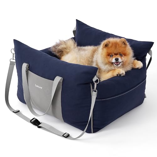 Lesure Hundesitz Auto kleine Hunde - wasserdichter und waschbarer Hunde Autositz mit Aufbewahrungstaschen, ansteckbarer Sicherheitsleine und verdickter Memory-Schaum-Füllung, 58x56x33cm, Navyblau von LE SURE