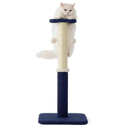 Lesure Indoor Kratzstamm groß Katzen – 86 cm Kratzsäule für Katzen mit Plattform aus strapazierfähiger Teppichstoff, Kratzbaum Grosse Katzen stabil mit Sisal und hängendem Ball, Marineblau von LE SURE